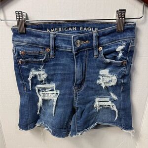 American Eagle Outfitters Women's Distressed Denim Shorts - Blue